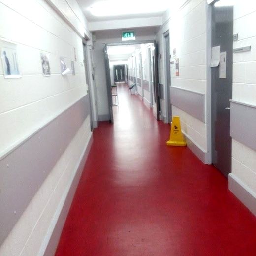 Teaching block corridor, UK university
